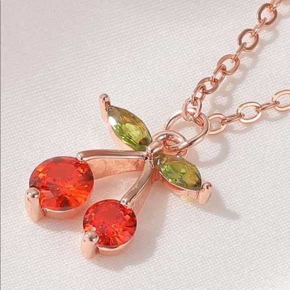 Rose Gold Cherry Charm Necklace - Picture 5 of 7
